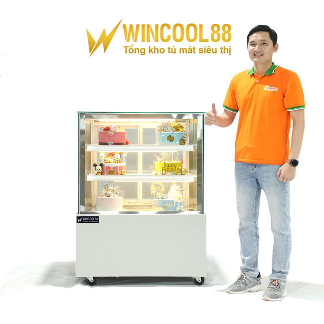 Tủ bánh kem 3 tầng 90cm kính vuông 