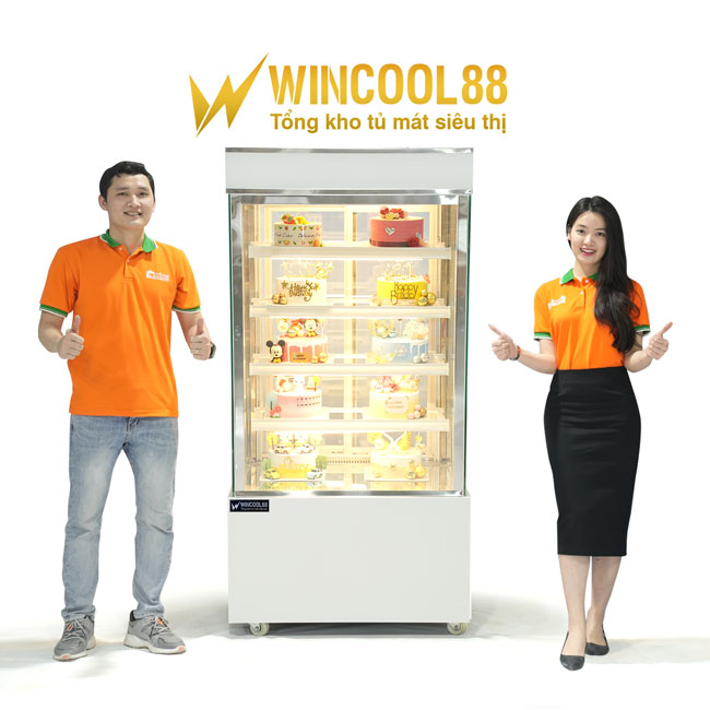 Tủ bánh kem 90cm kính vuông 5 tầng 